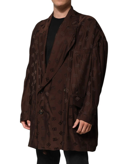 Dolce & Gabbana Brown Polyester Logo Monogram Coat Jacket by Dolce & Gabbana