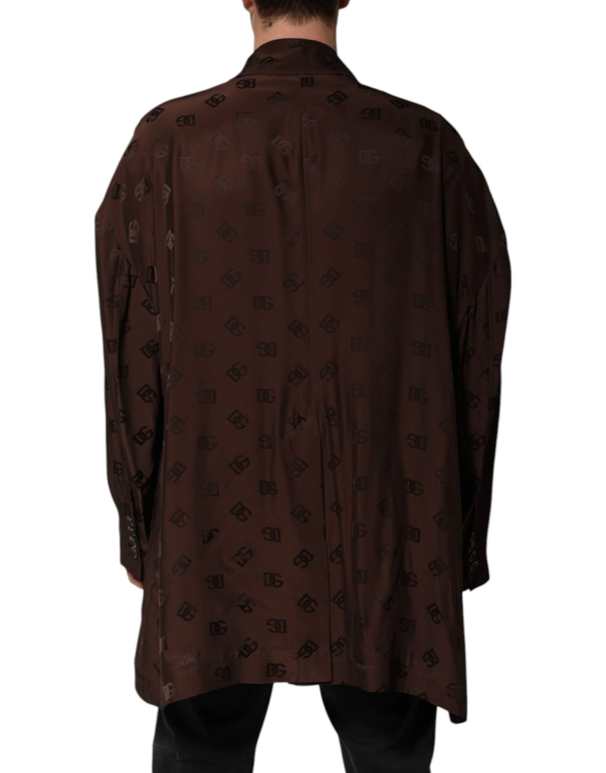 Dolce & Gabbana Brown Polyester Logo Monogram Coat Jacket by Dolce & Gabbana