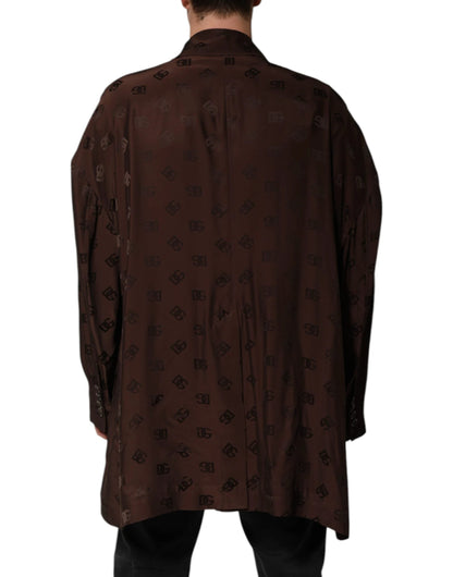 Dolce & Gabbana Brown Polyester Logo Monogram Coat Jacket by Dolce & Gabbana