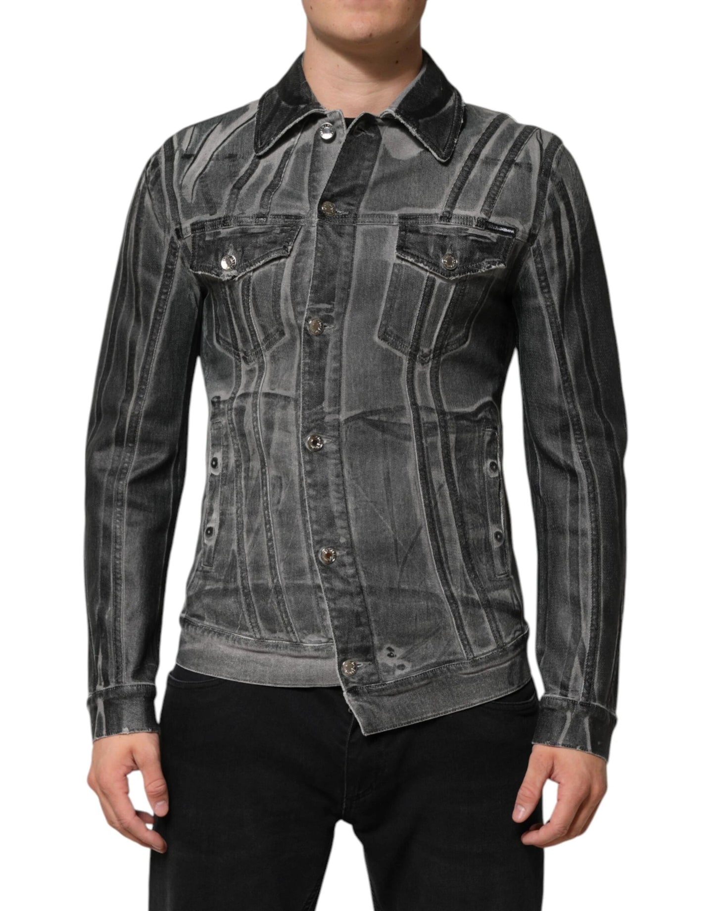 Dolce & Gabbana Gray Washed Cotton Stretch Denim Jacket by Dolce & Gabbana