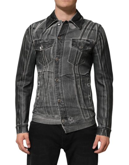 Dolce & Gabbana Gray Washed Cotton Stretch Denim Jacket by Dolce & Gabbana
