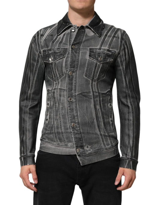 Dolce & Gabbana Gray Washed Cotton Stretch Denim Jacket by Dolce & Gabbana