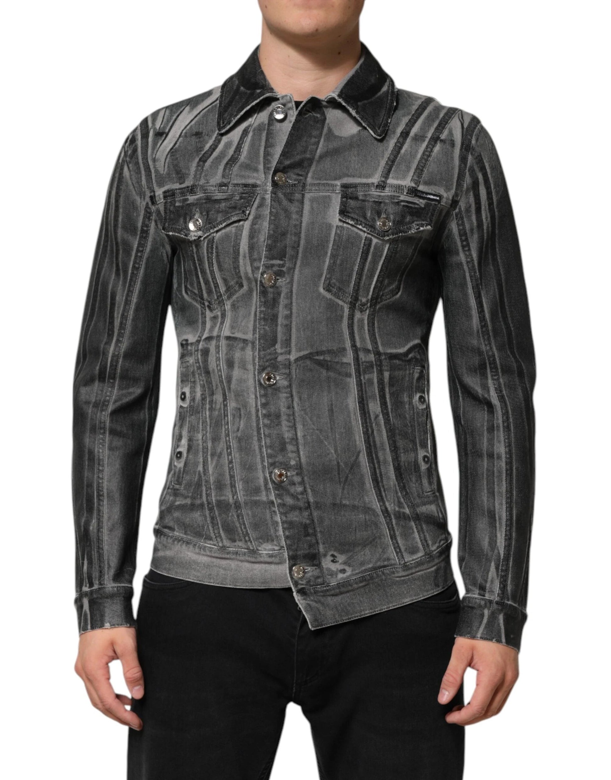 Dolce & Gabbana Gray Washed Cotton Stretch Denim Jacket by Dolce & Gabbana