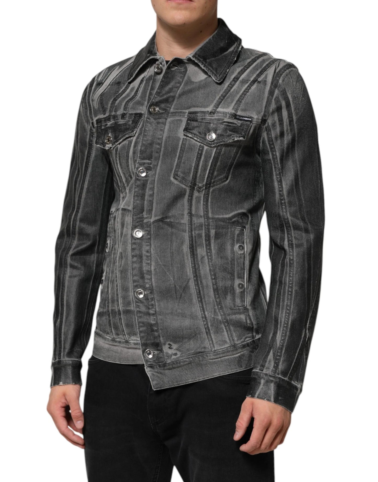 Dolce & Gabbana Gray Washed Cotton Stretch Denim Jacket by Dolce & Gabbana