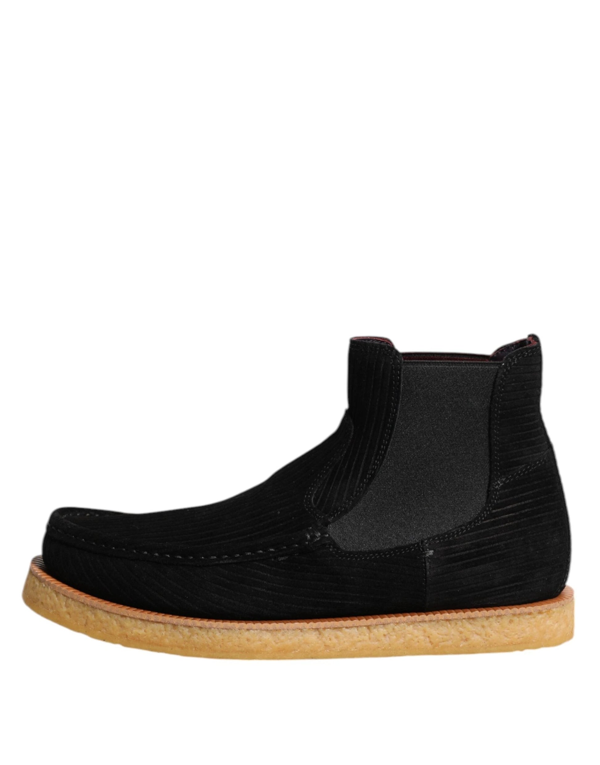 Dolce & Gabbana Black Calf Suede Slip On Ankle Boots Shoes by Dolce & Gabbana