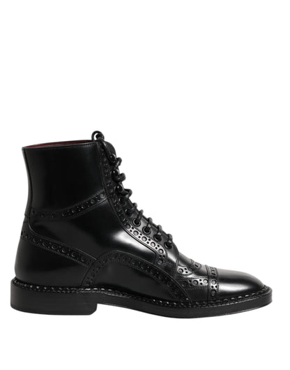 Dolce & Gabbana Black Leather Lace Up Mid Calf Boots Shoes by Dolce & Gabbana