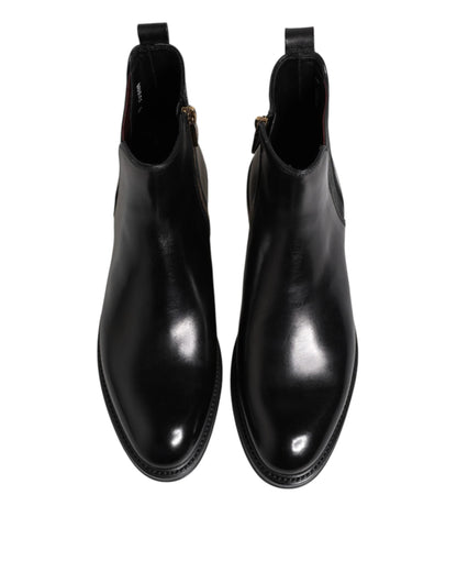 Dolce & Gabbana Black Chelsea Leather Mid Calf Boots Shoes by Dolce & Gabbana