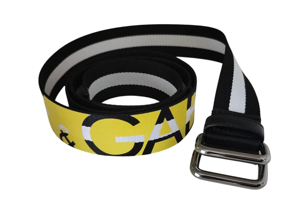 Dolce & Gabbana Black Yellow Logo Striped Metal Buckle Belt by Dolce & Gabbana