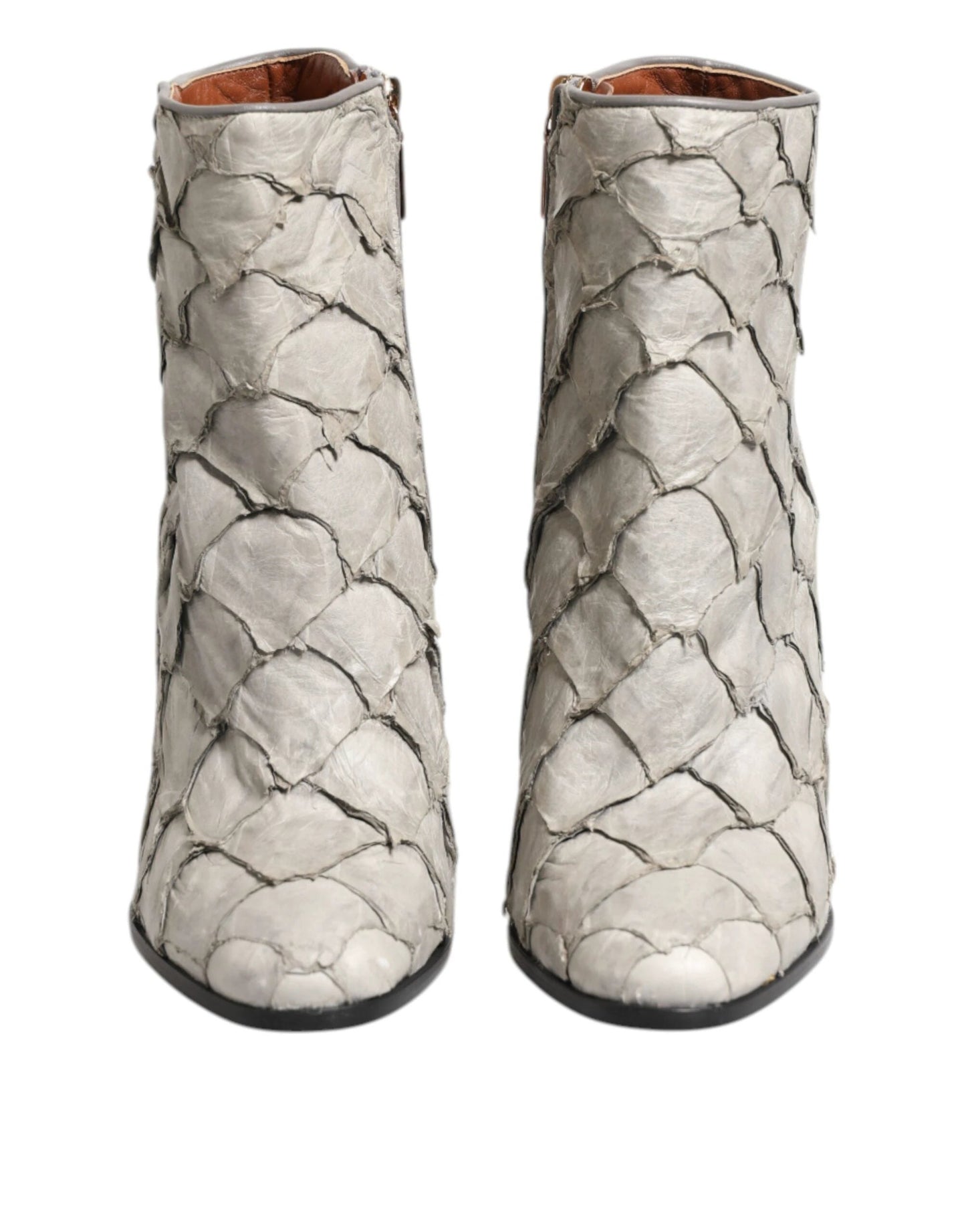 Dolce & Gabbana Off White Leather Heels Ankle Boots Shoes by Dolce & Gabbana