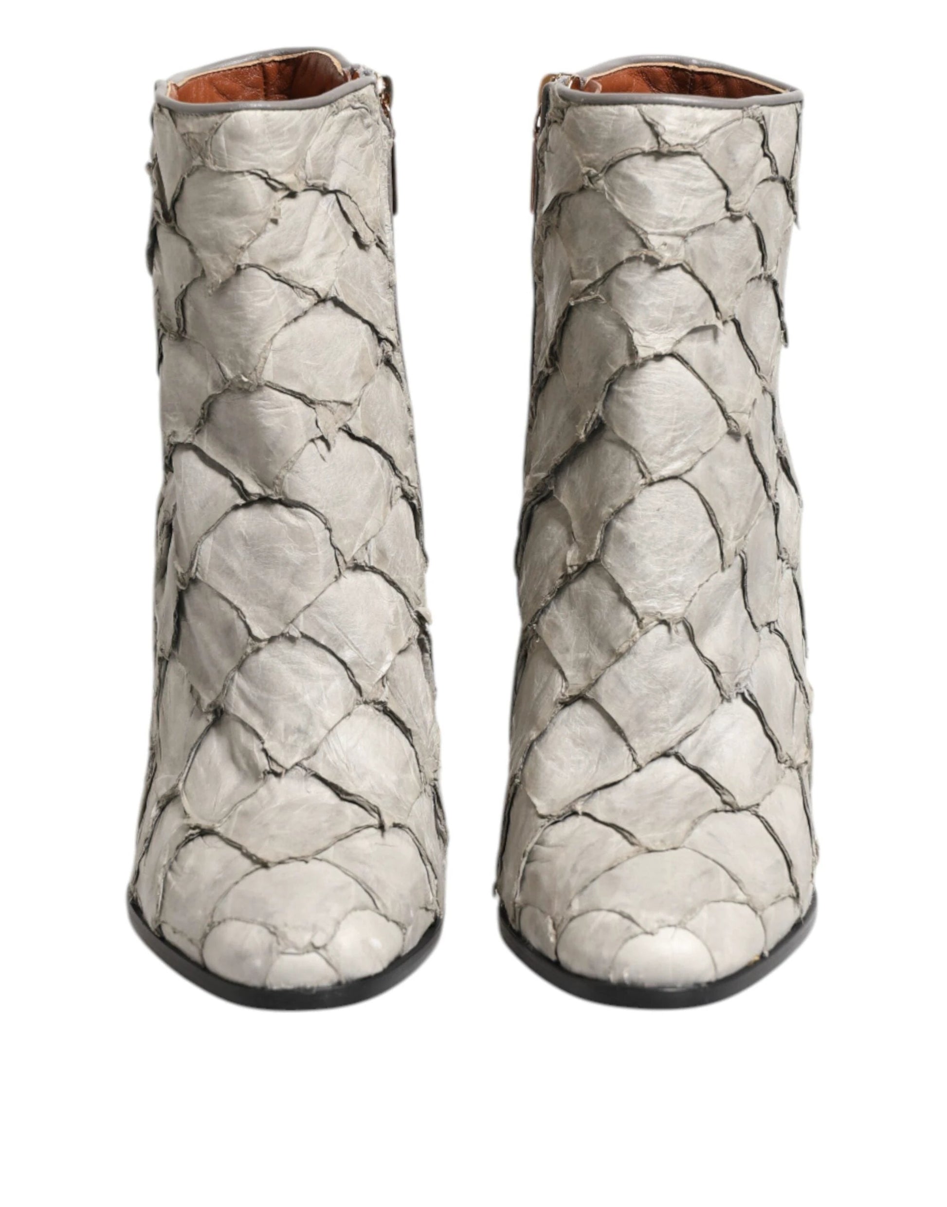 Dolce & Gabbana Off White Leather Heels Ankle Boots Shoes by Dolce & Gabbana