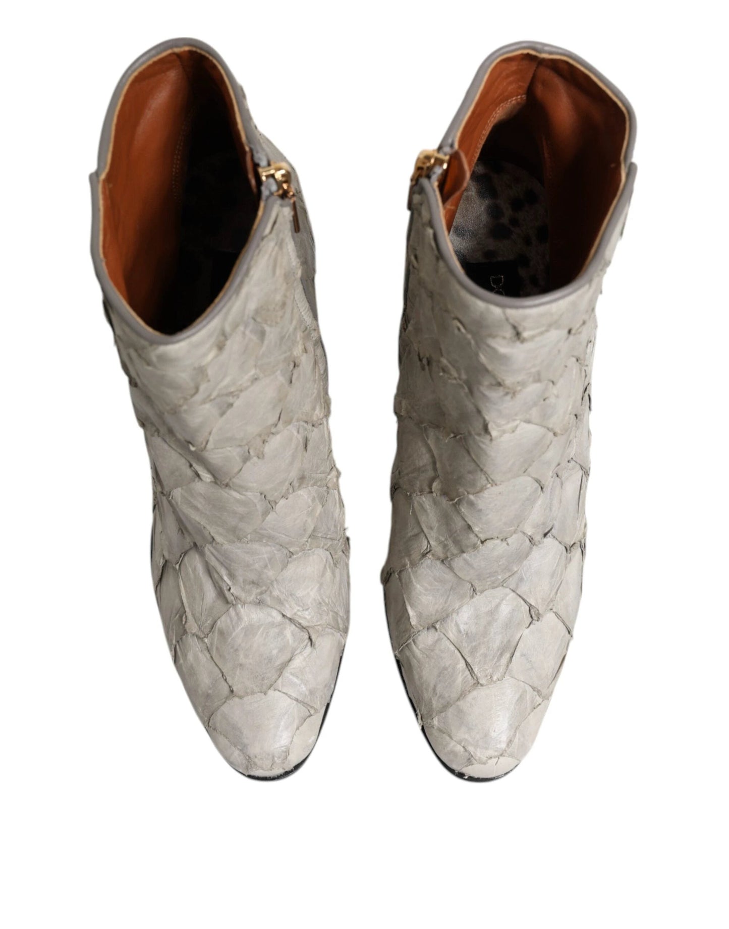 Dolce & Gabbana Off White Leather Heels Ankle Boots Shoes by Dolce & Gabbana