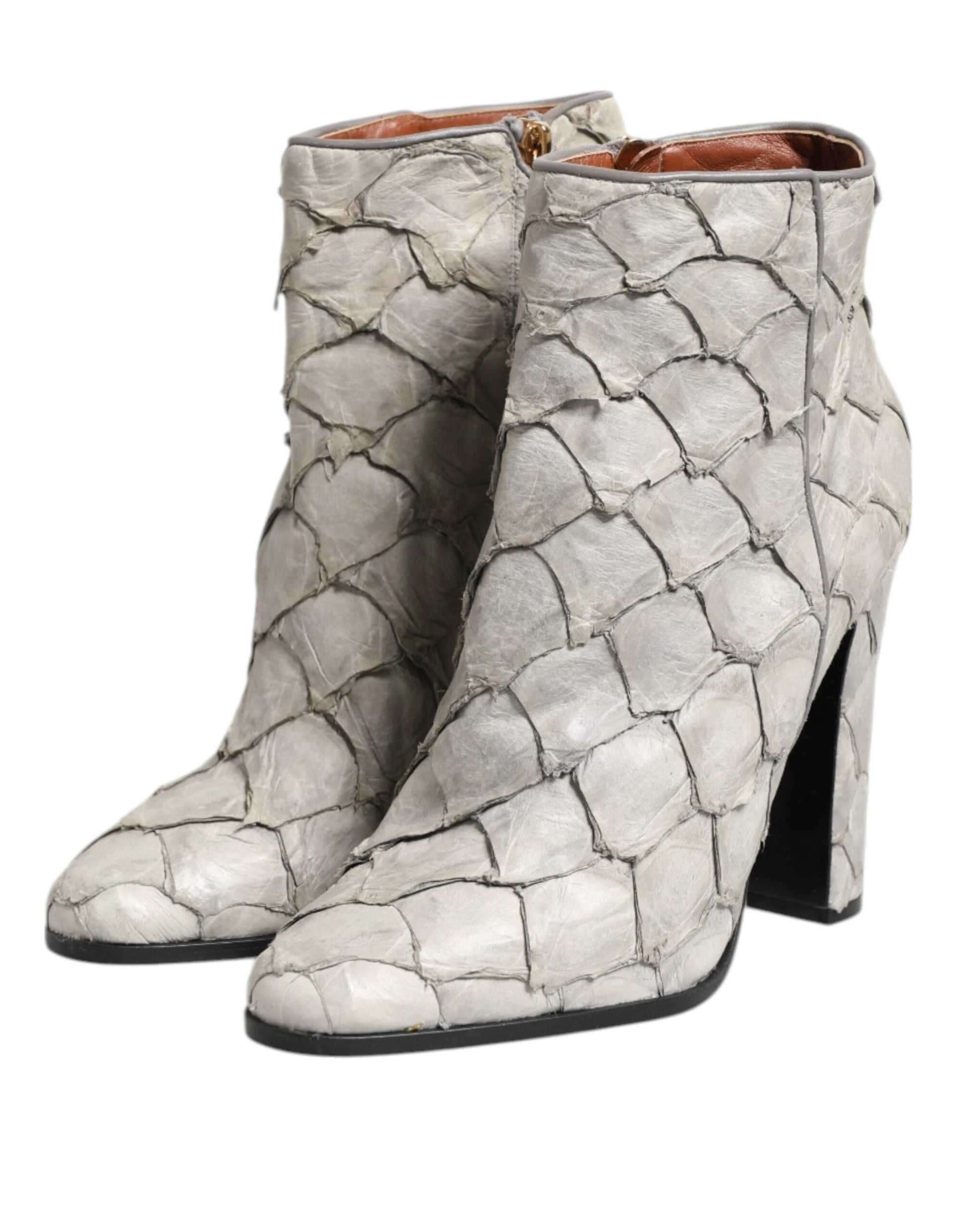 Dolce & Gabbana Off White Leather Heels Ankle Boots Shoes by Dolce & Gabbana