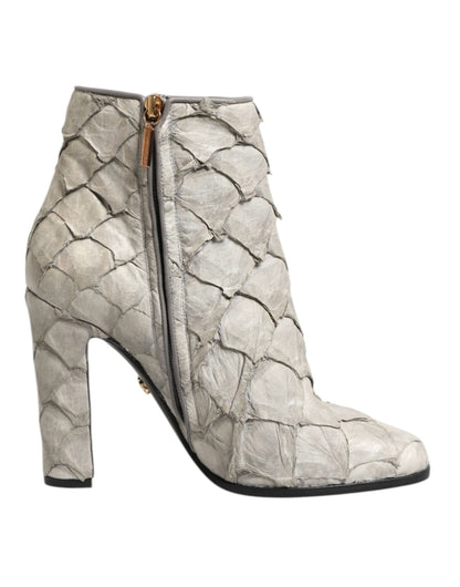 Dolce & Gabbana Off White Leather Heels Ankle Boots Shoes by Dolce & Gabbana