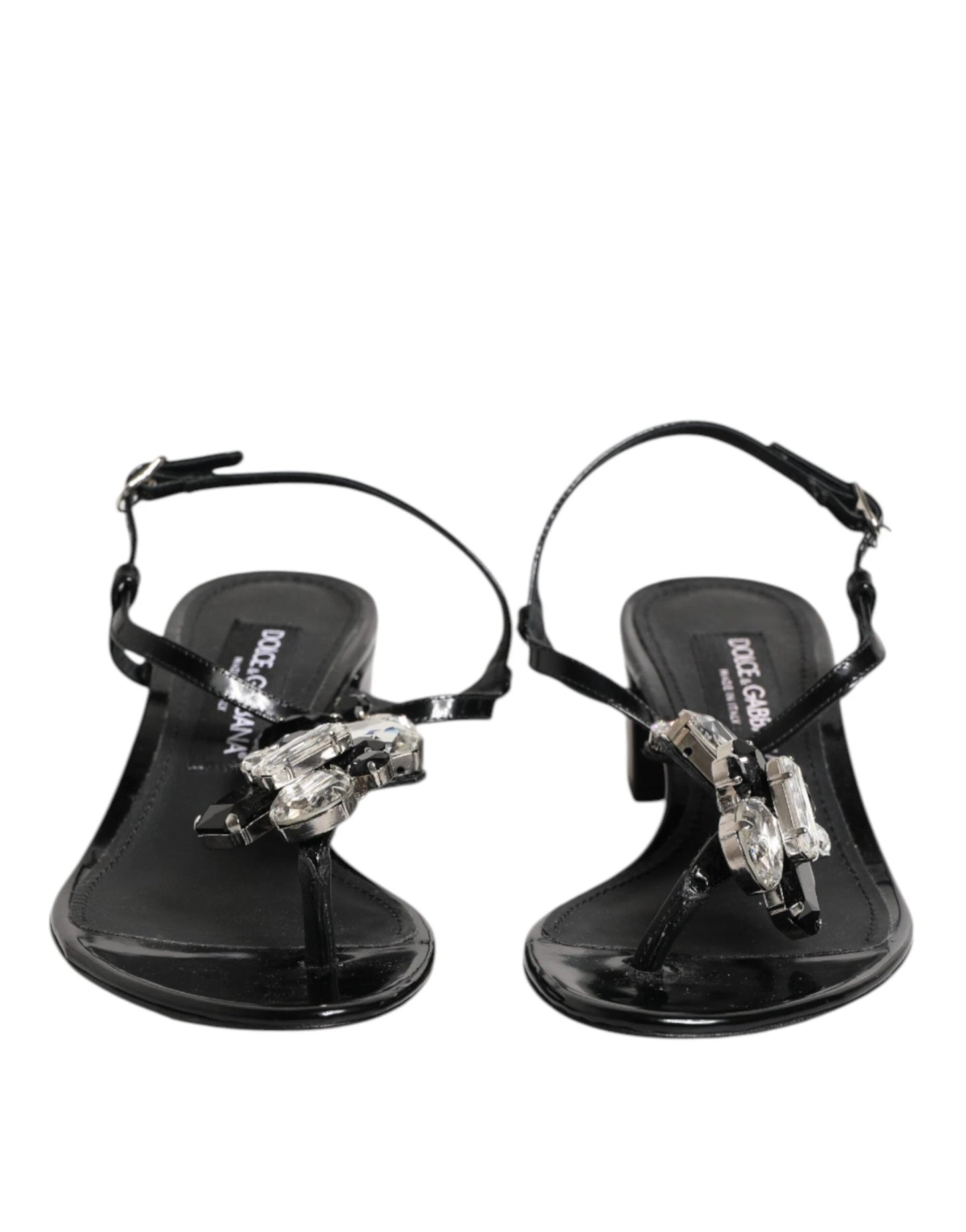 Dolce & Gabbana Black Leather Crystal Ankle Strap Sandals Shoes by Dolce & Gabbana