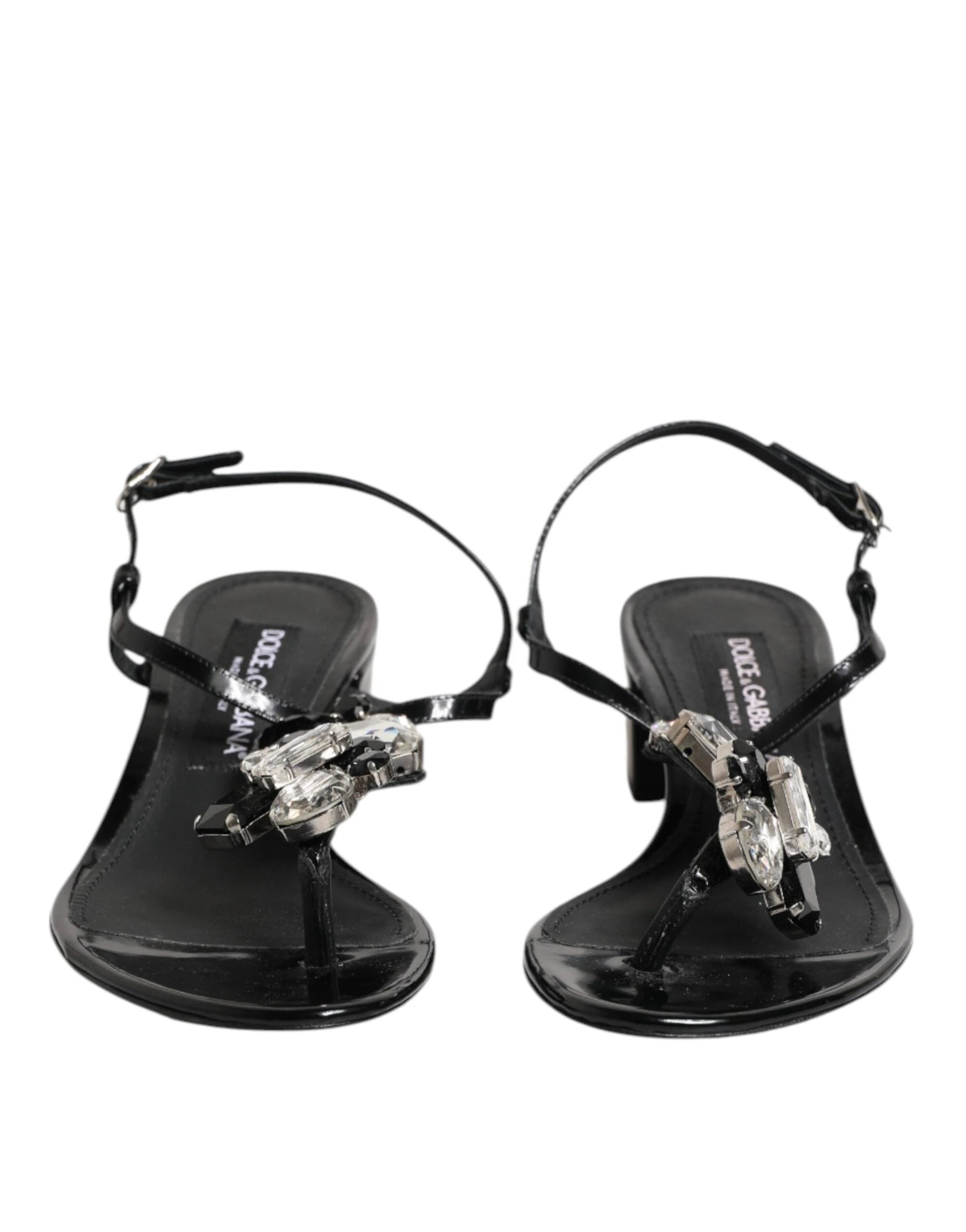 Dolce & Gabbana Black Leather Crystal Ankle Strap Sandals Shoes by Dolce & Gabbana