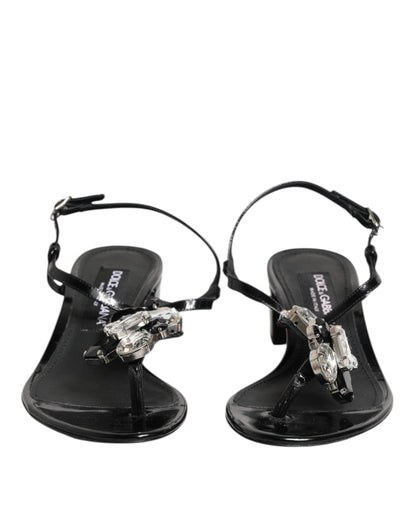 Dolce & Gabbana Black Leather Crystal Ankle Strap Sandals Shoes by Dolce & Gabbana