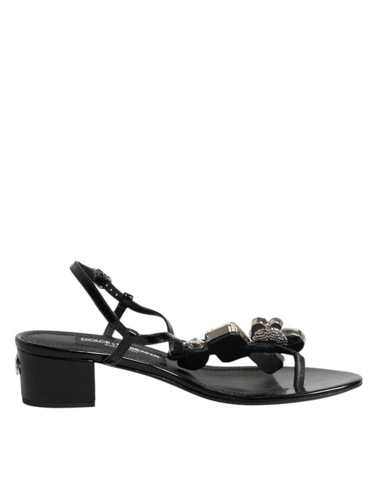 Sandales à talon Dolce & Gabbana à bride de cheville en cuir noir ornées de cristaux – LA12752