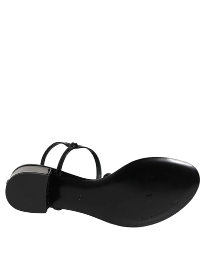 Dolce & Gabbana Black Leather Crystal Ankle Strap Sandals Shoes by Dolce & Gabbana