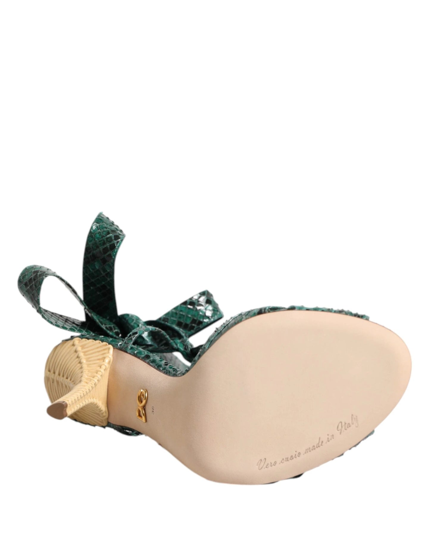 Dolce & Gabbana Green Python Leather Heels Sandals Shoes by Dolce & Gabbana