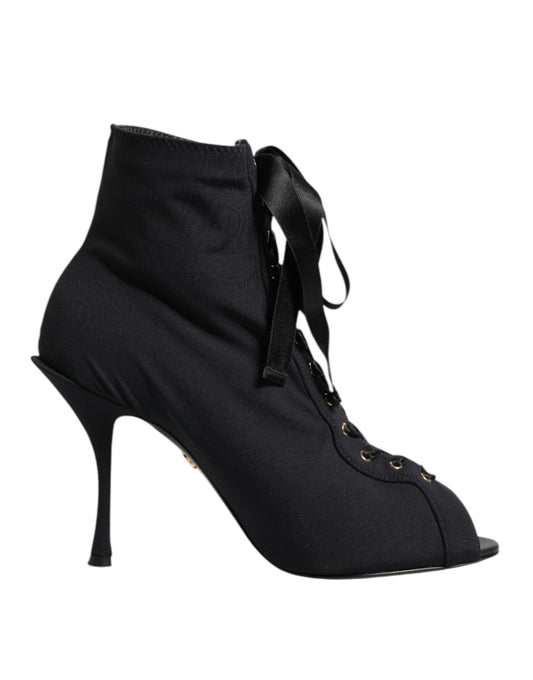 Bottines à lacets et talon aiguille Dolce & Gabbana en nylon noir – LA11464