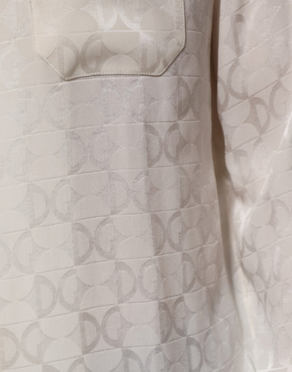 Chemise Dolce & Gabbana à manches longues imprimé logo DG en soie blanc – TSH90639