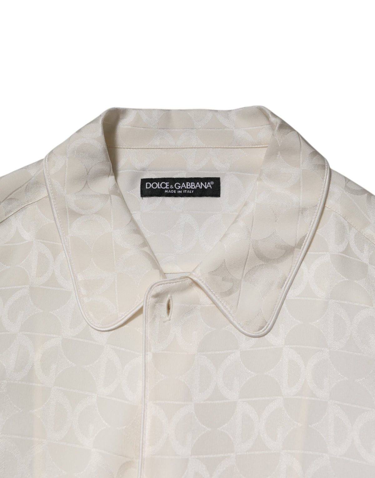 Chemise Dolce & Gabbana à manches longues imprimé logo DG en soie blanc – TSH90639