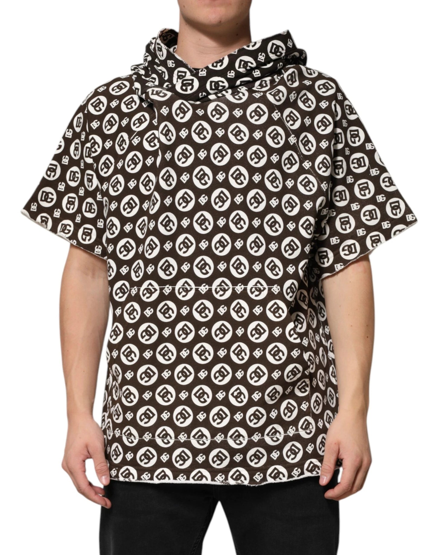 Dolce & Gabbana Brown White DG Logo Short Hoodie Sweater by Dolce & Gabbana