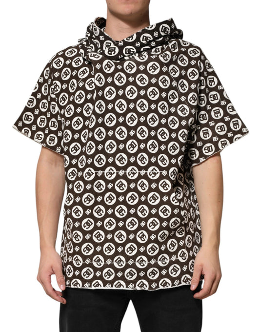 Dolce & Gabbana Brown White DG Logo Short Hoodie Sweater by Dolce & Gabbana