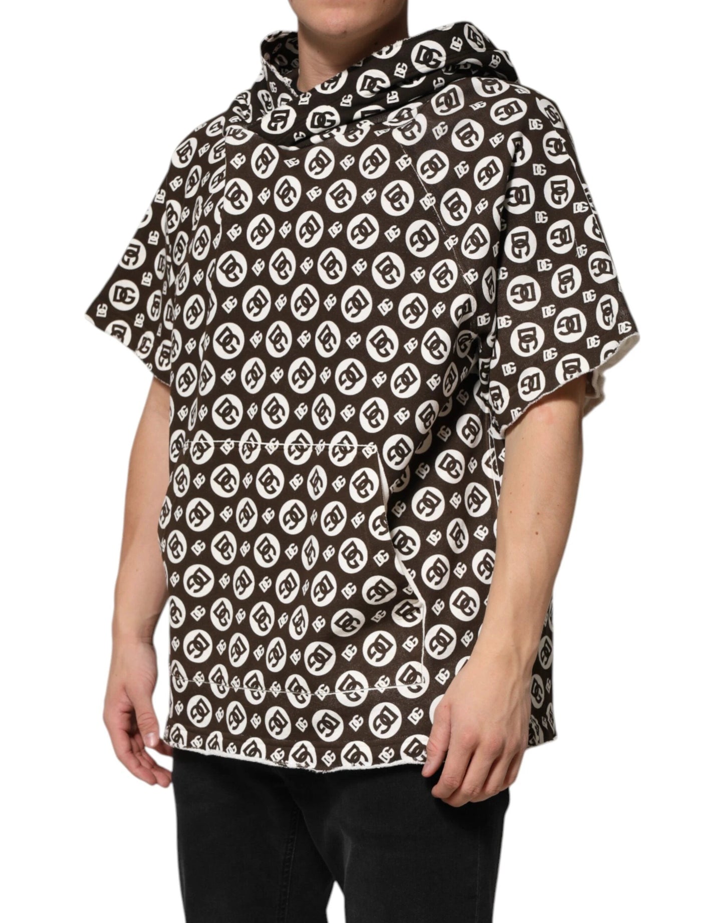 Dolce & Gabbana Brown White DG Logo Short Hoodie Sweater by Dolce & Gabbana