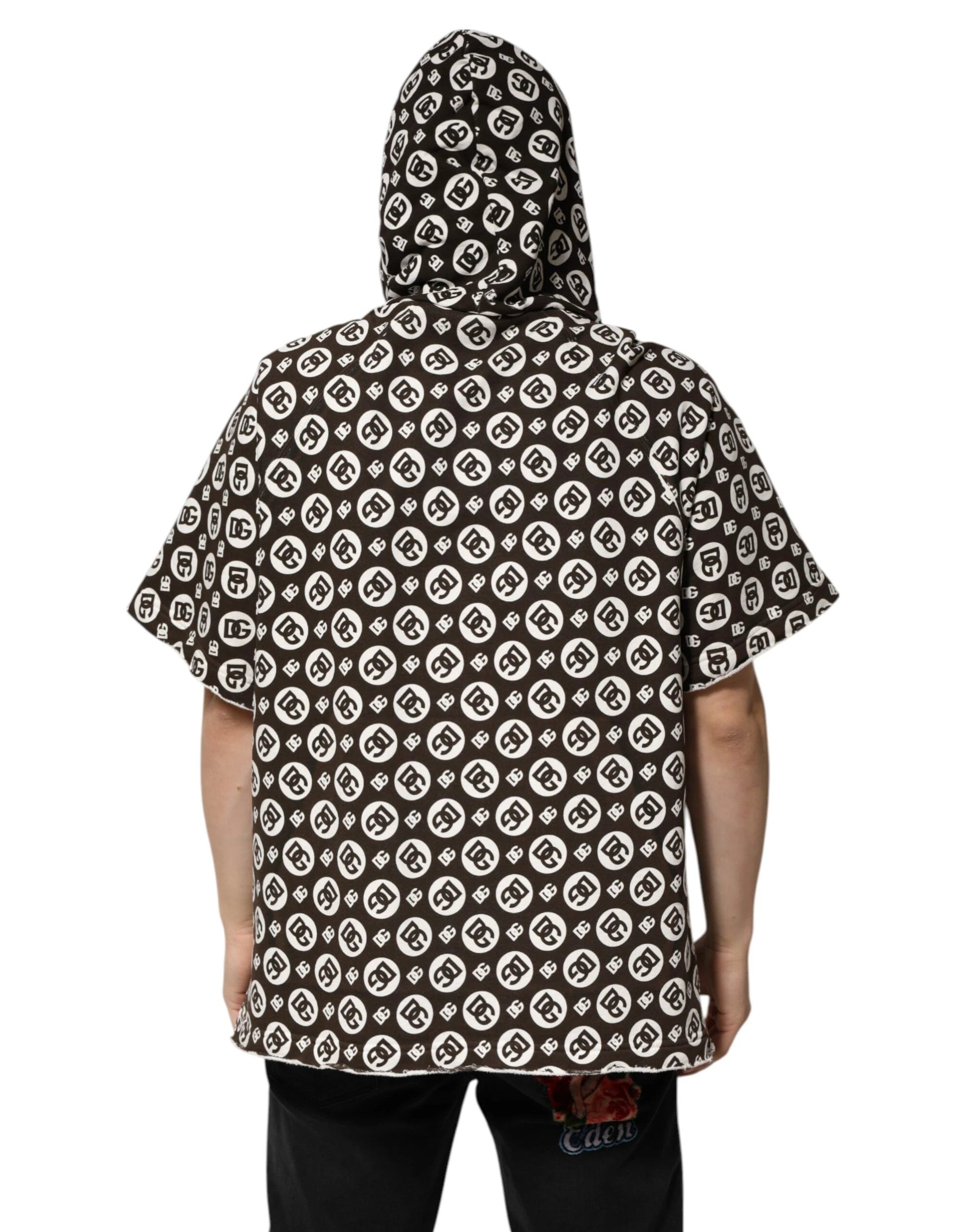 Dolce & Gabbana Brown White DG Logo Short Hoodie Sweater by Dolce & Gabbana