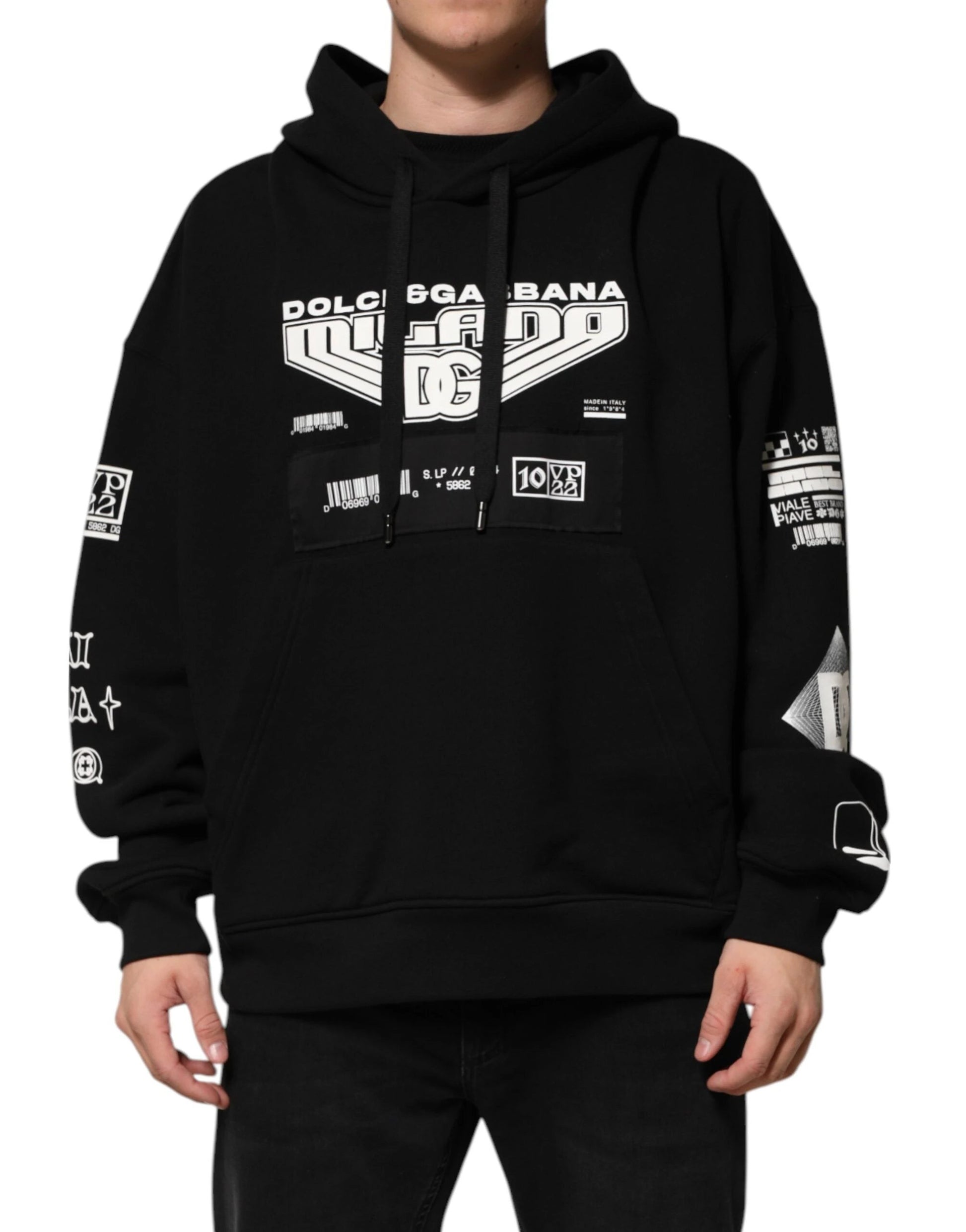 Dolce & Gabbana Black Cotton DG Milano Logo Print Hoodie Sweater by Dolce & Gabbana