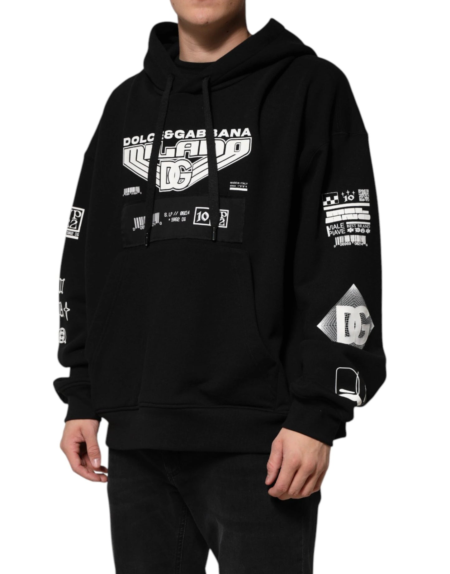 Dolce & Gabbana Black Cotton DG Milano Logo Print Hoodie Sweater by Dolce & Gabbana