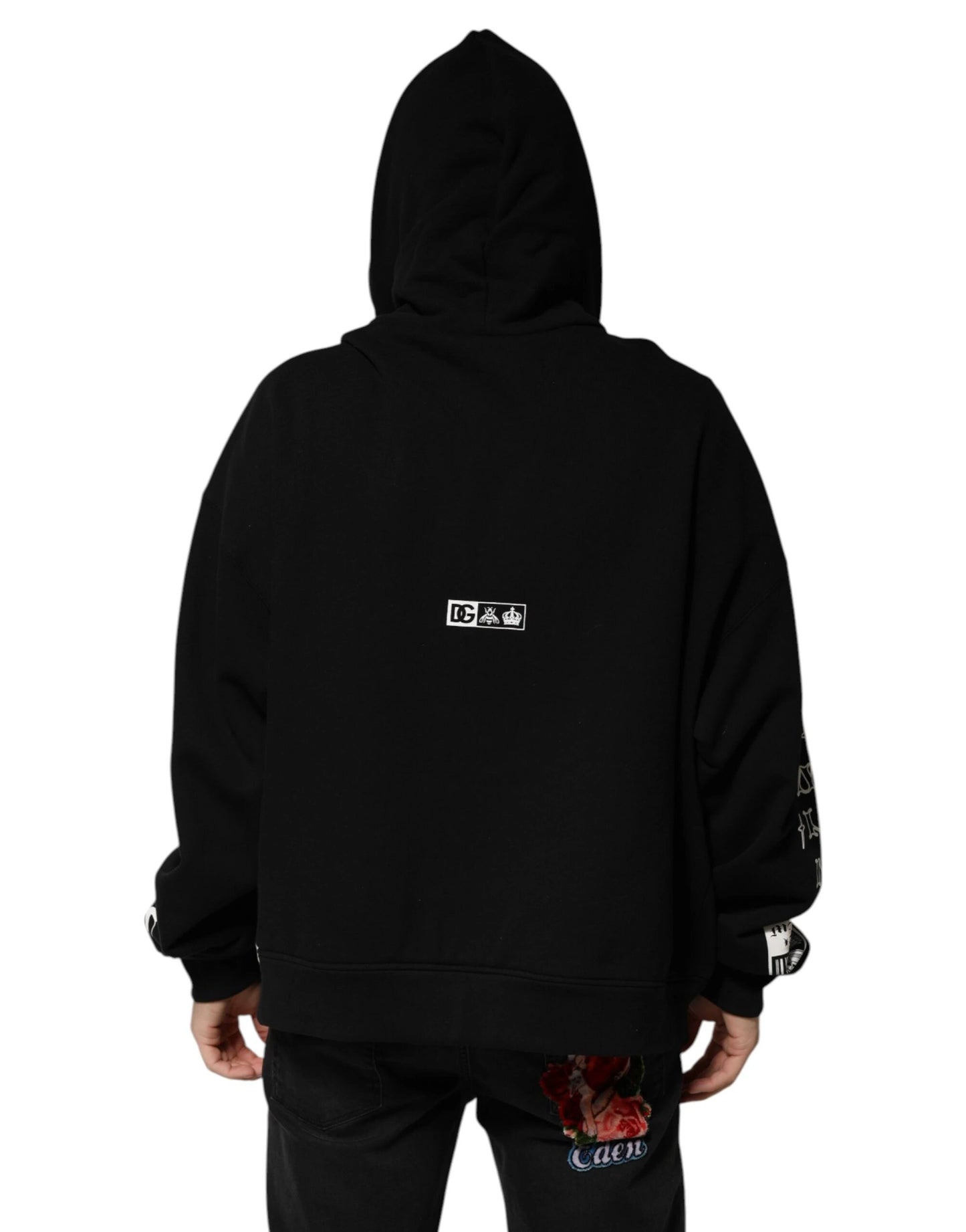 Dolce & Gabbana Black Cotton DG Milano Logo Print Hoodie Sweater by Dolce & Gabbana