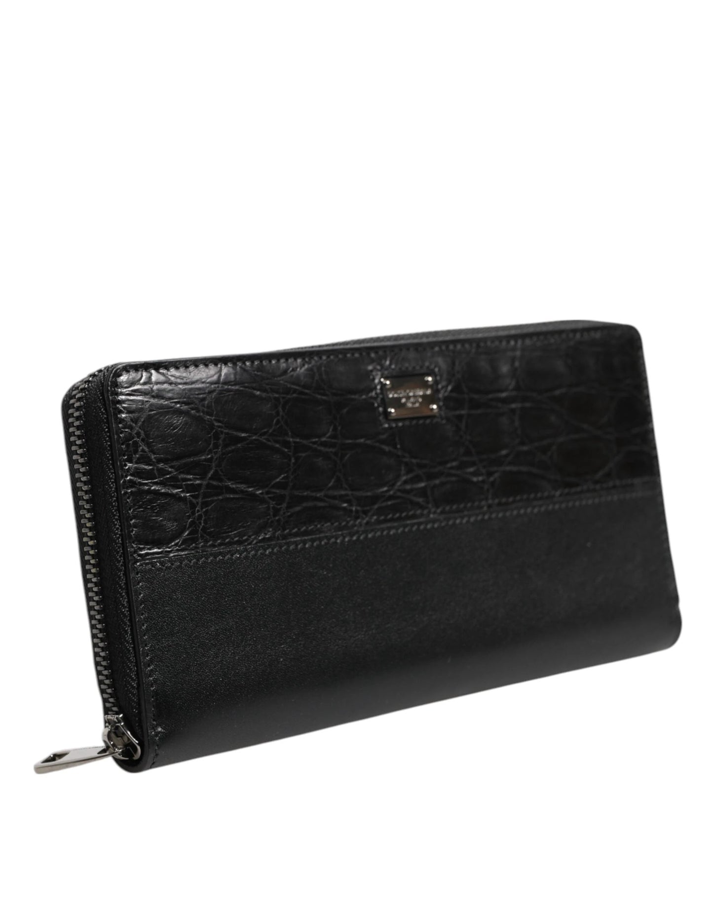 Dolce & Gabbana Black Leather Logo Plaque Zip Around Continental Wallet