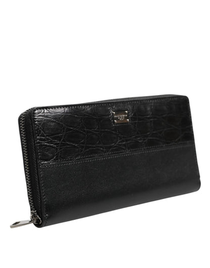 Dolce & Gabbana Black Leather Logo Plaque Zip Around Continental Wallet