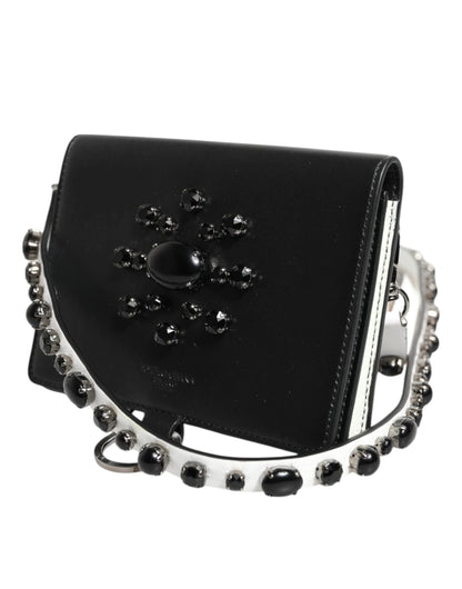 Dolce & Gabbana Black Leather Crystal Embellished Card Holder Wallet