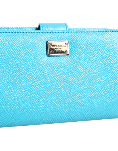 Dolce & Gabbana Light Blue Leather Bifold Continental Clutch Wallet