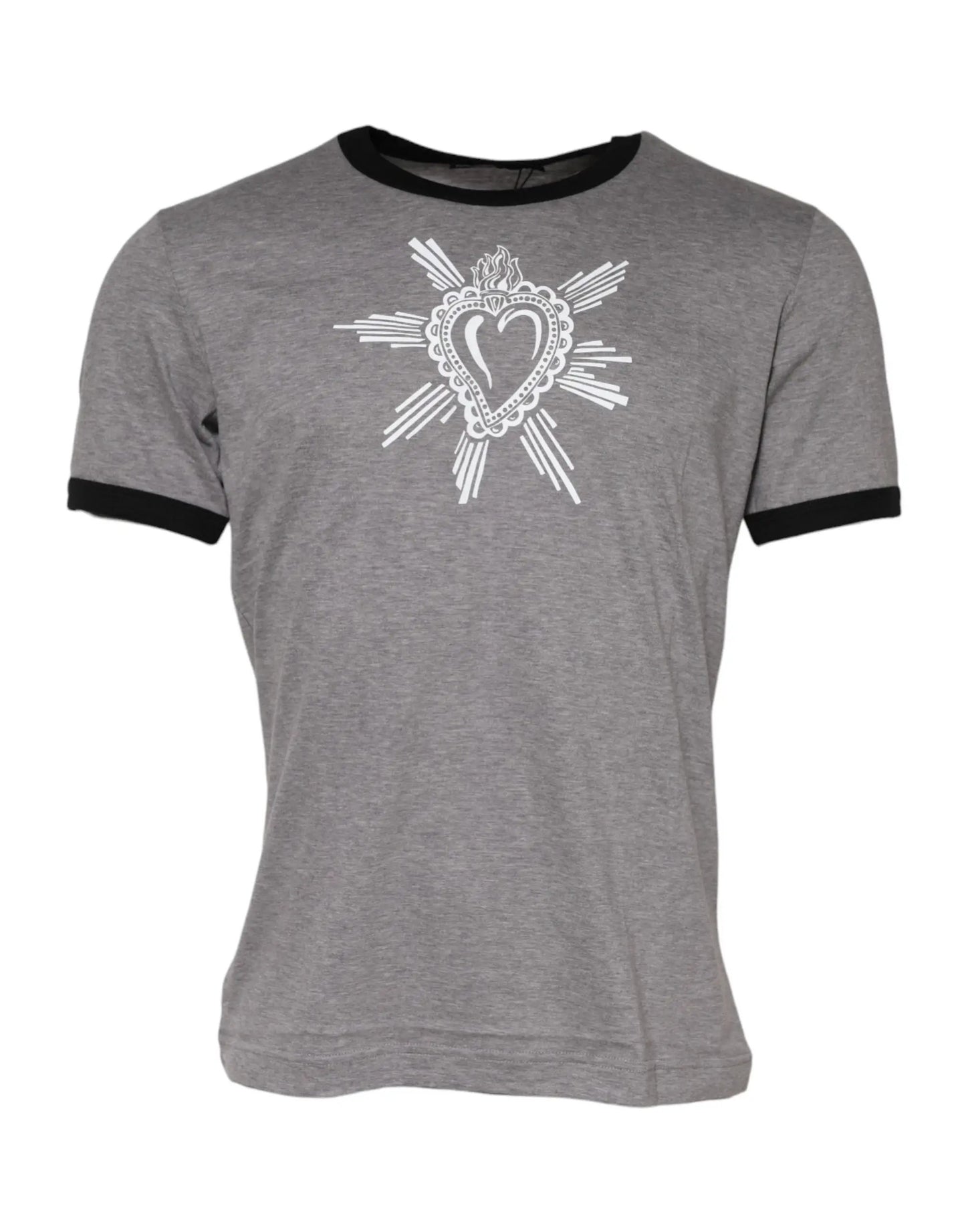 Dolce & Gabbana Gray Sacred Heart Cotton Crew Neck T-shirt by Dolce & Gabbana
