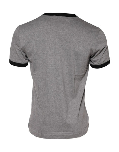 Dolce & Gabbana Gray Sacred Heart Cotton Crew Neck T-shirt by Dolce & Gabbana