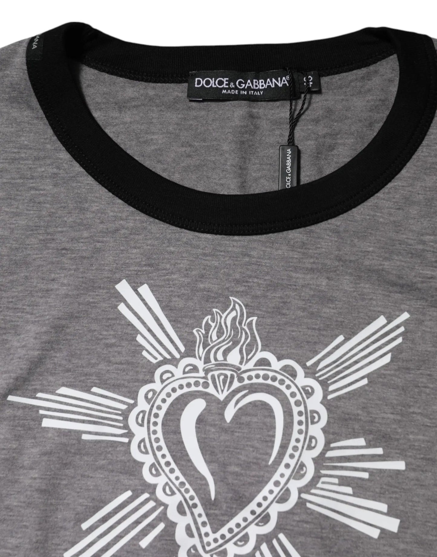 Dolce & Gabbana Gray Sacred Heart Cotton Crew Neck T-shirt by Dolce & Gabbana