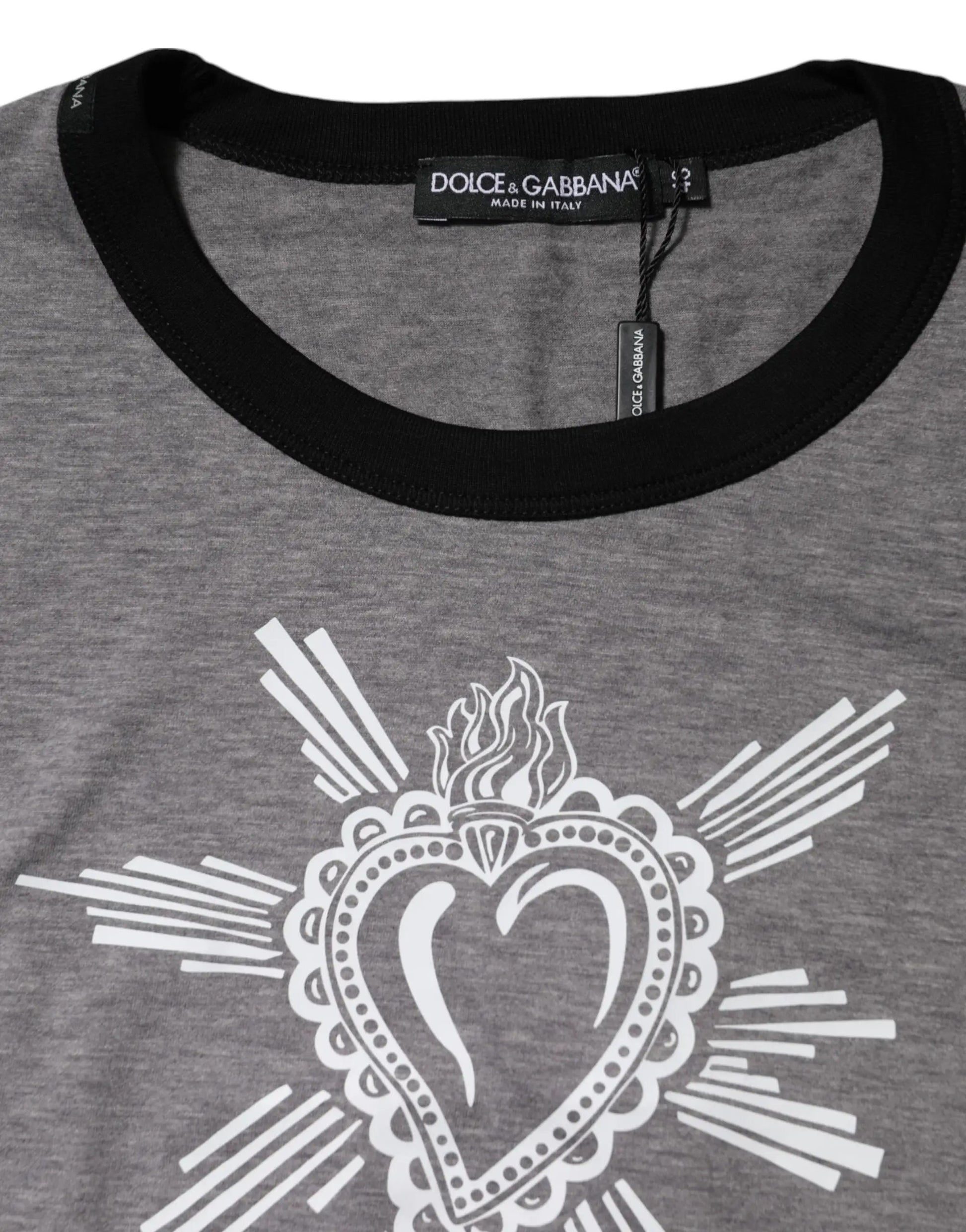 Dolce & Gabbana Gray Sacred Heart Cotton Crew Neck T-shirt by Dolce & Gabbana