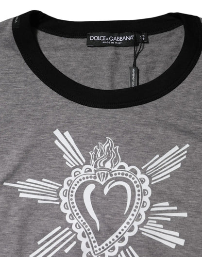 Dolce & Gabbana Gray Sacred Heart Cotton Crew Neck T-shirt by Dolce & Gabbana