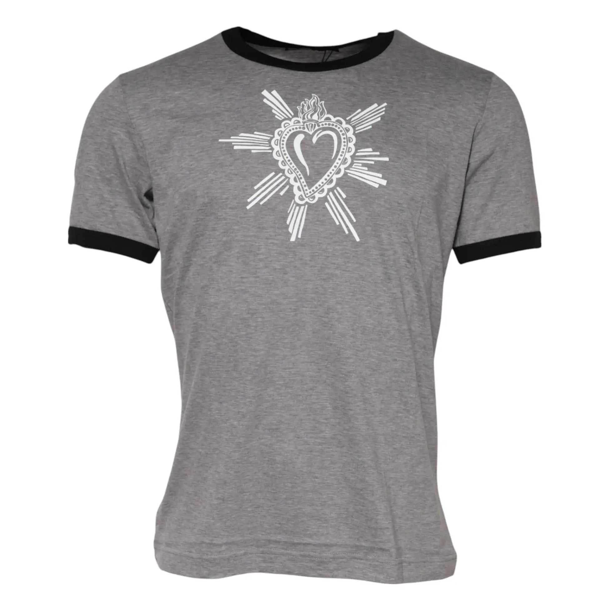 Dolce & Gabbana Gray Sacred Heart Cotton Crew Neck T-shirt by Dolce & Gabbana