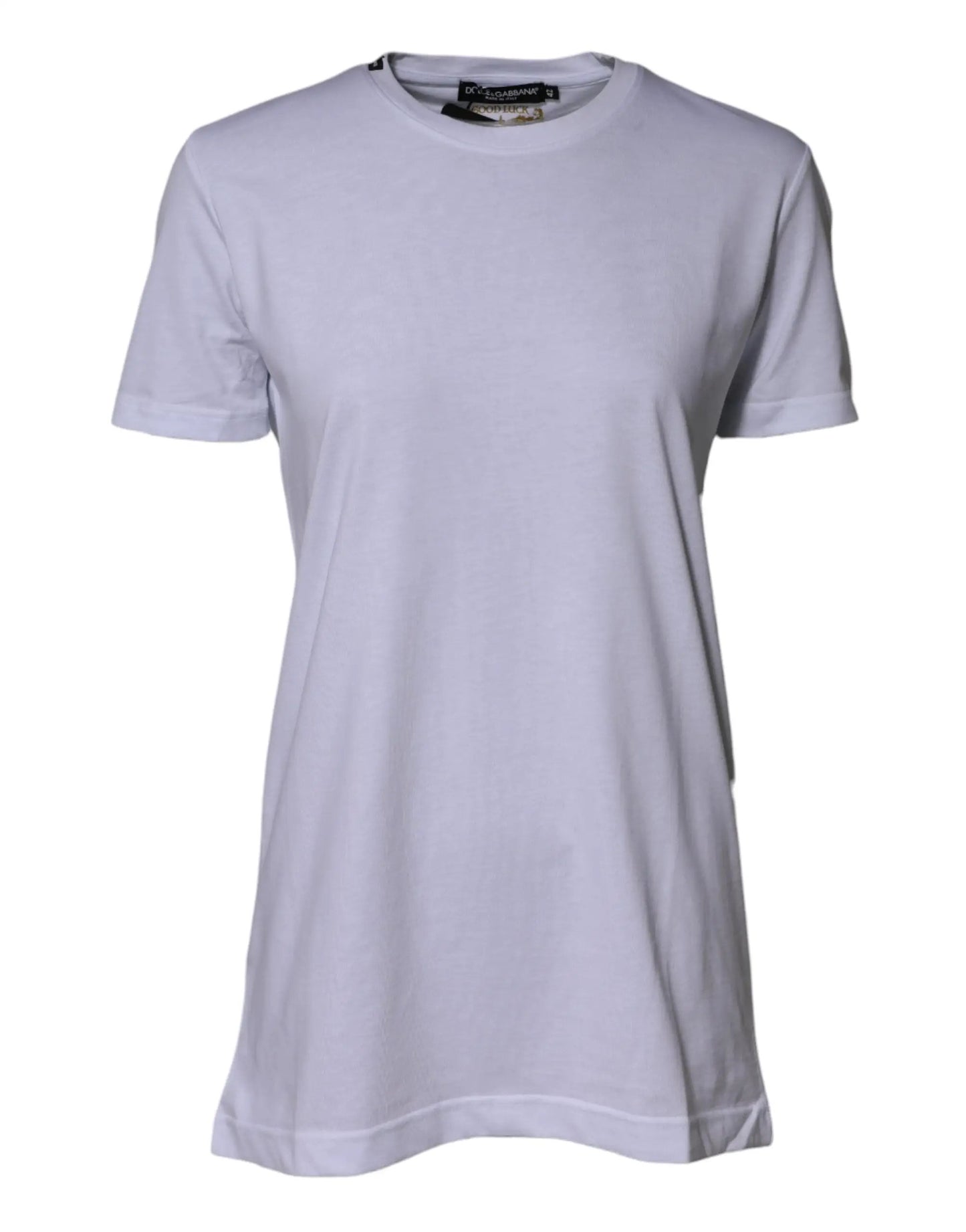 Dolce & Gabbana White Cotton Goodluck 2023 Crew Neck T-shirt by Dolce & Gabbana
