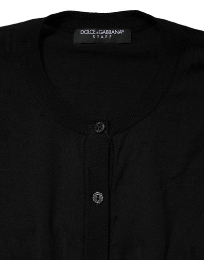 Dolce & Gabbana Black Wool Knit Round Neck Cardigan Sweater