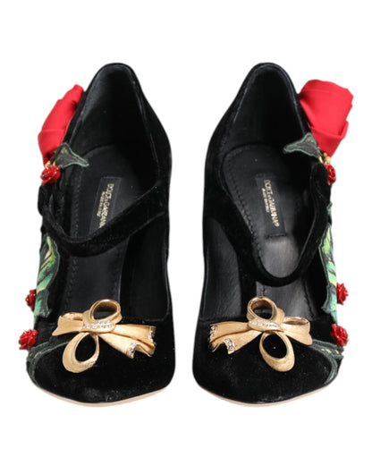 Dolce & Gabbana Black Roses Crystal Brooch Mary Jane Shoes by Dolce & Gabbana