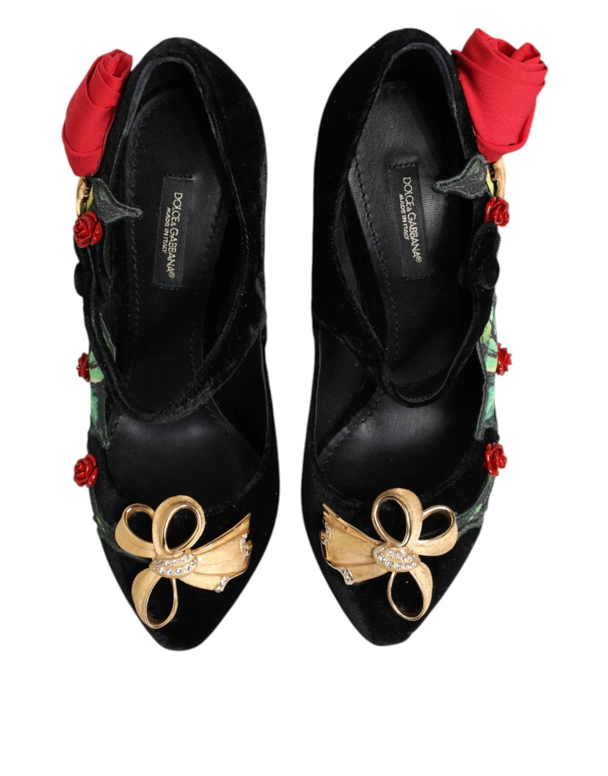 Dolce & Gabbana Black Roses Crystal Brooch Mary Jane Shoes by Dolce & Gabbana