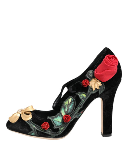 Dolce & Gabbana Black Roses Crystal Brooch Mary Jane Shoes by Dolce & Gabbana