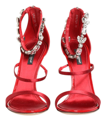Dolce & Gabbana Red Satin Crystals Keira Sandals Heels Shoes by Dolce & Gabbana