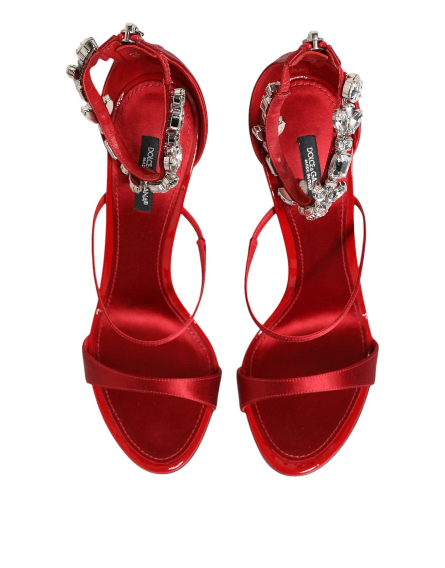 Dolce & Gabbana Red Satin Crystals Keira Sandals Heels Shoes by Dolce & Gabbana